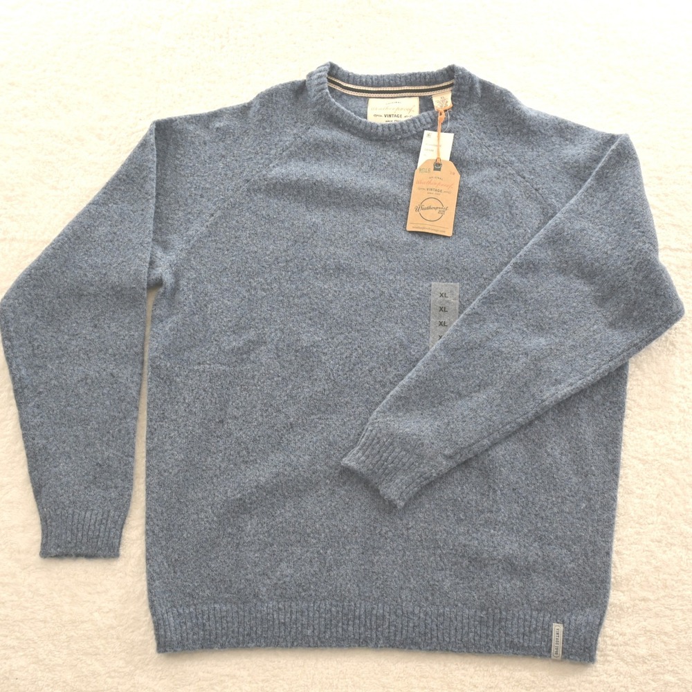 Weatherproof Vintage Mens Denim Blue Heather Crewneck Raglan Sweater XL NEW